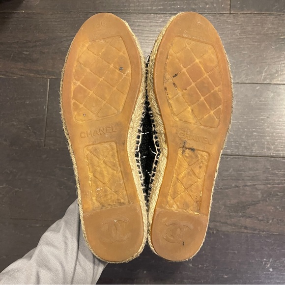 CHANEL Classic Tweed Patent Cap Toe CC Logo Espadrilles Flats Shoes 36 - Picture 7 of 9